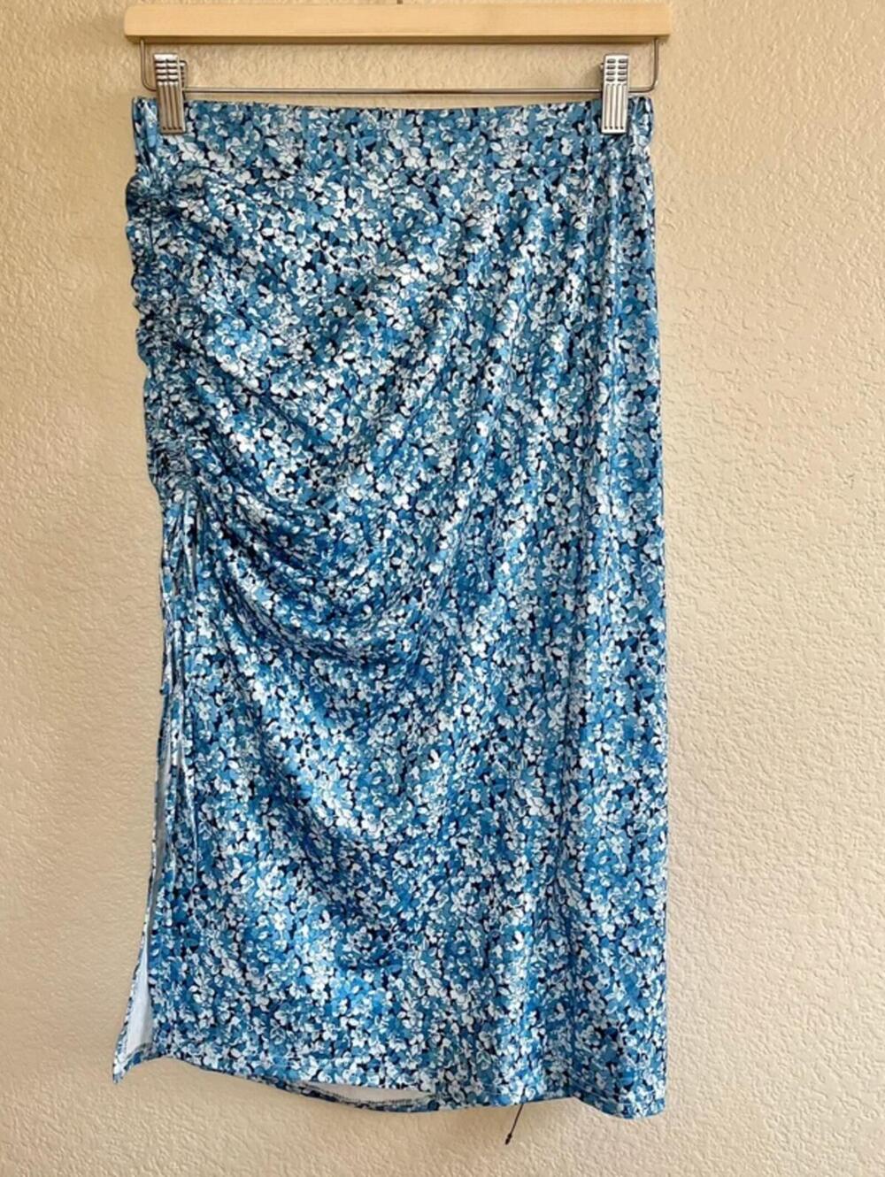 Floral blue skirt for spring and summer